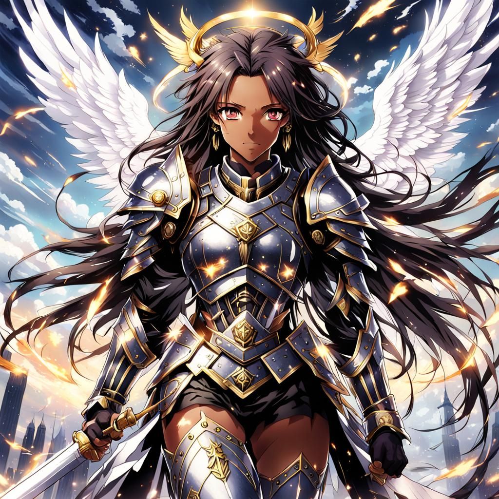 Black Female Angel in Seraphim Battle Armor
