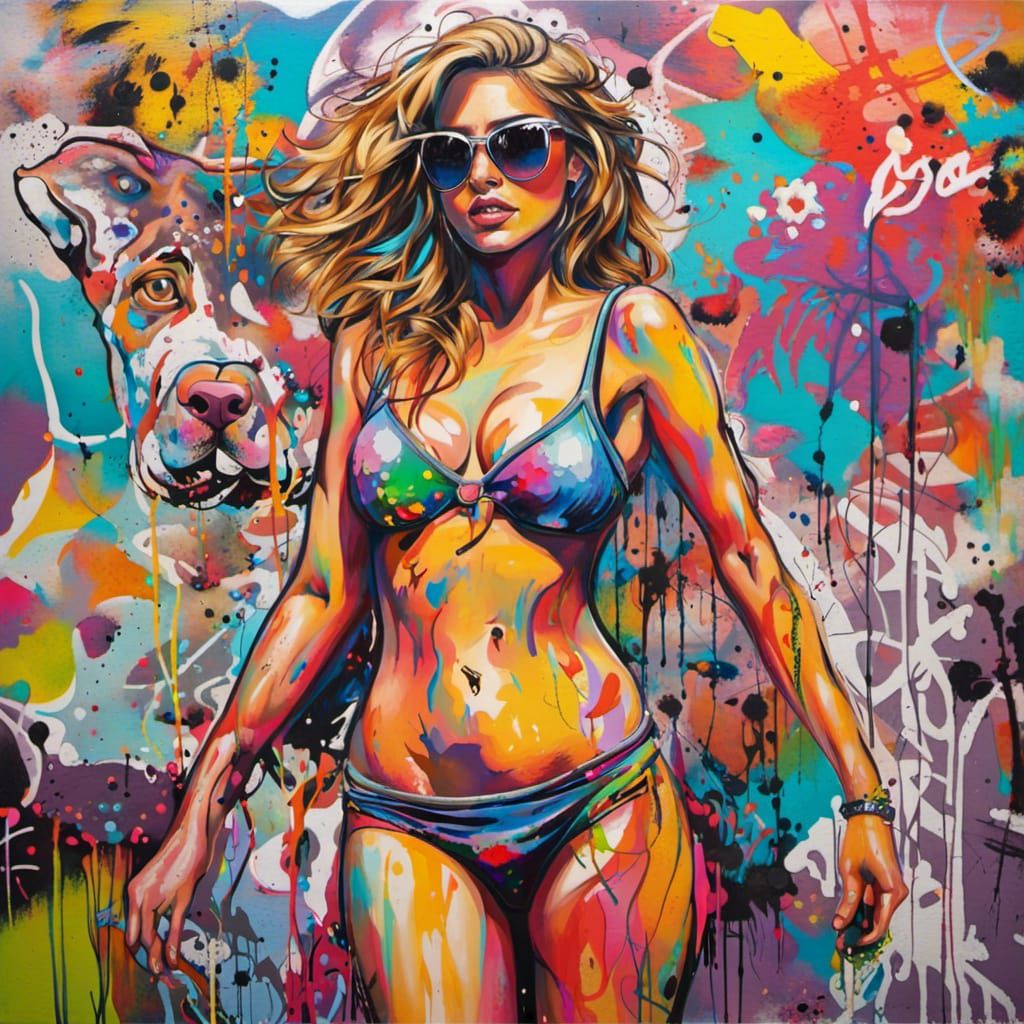 A full body image of a happy, very, very well-endowed, beaut...