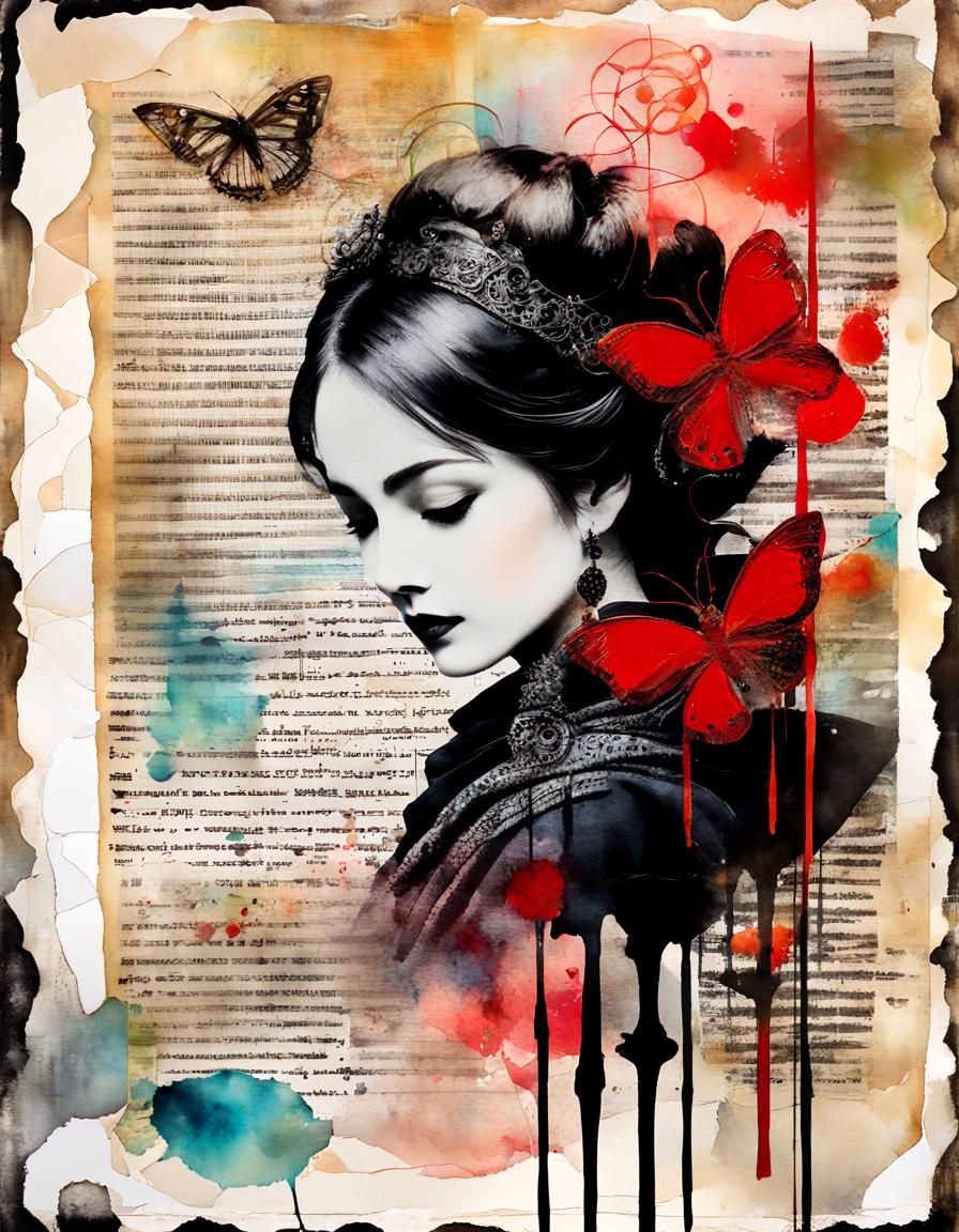 Mongolian Woman by River as Mixed Media Encaustic