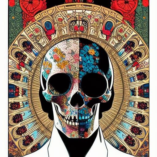 Cyborg Girl in Traditional Dress: Pop Art Illustration