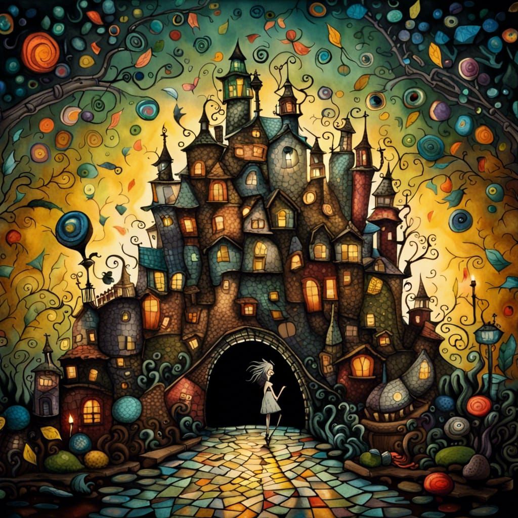 Whimsical Mosaic Illustration with Voluminous Lighting
