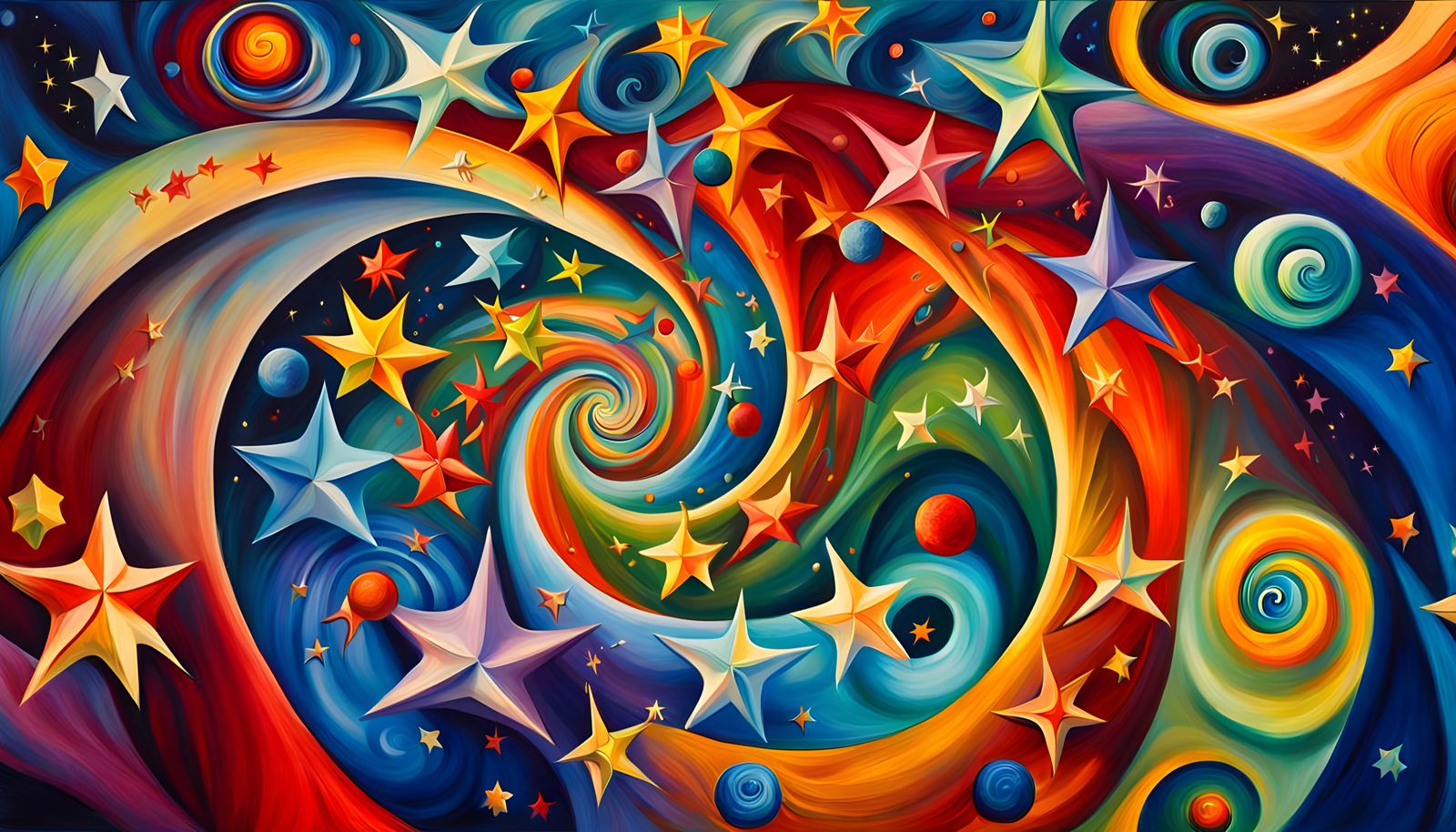 Cosmic Vortex Astral Dance in Iridescent Oil Paint