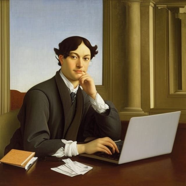 Elegant Gentleman at Desk in Botticelli Style