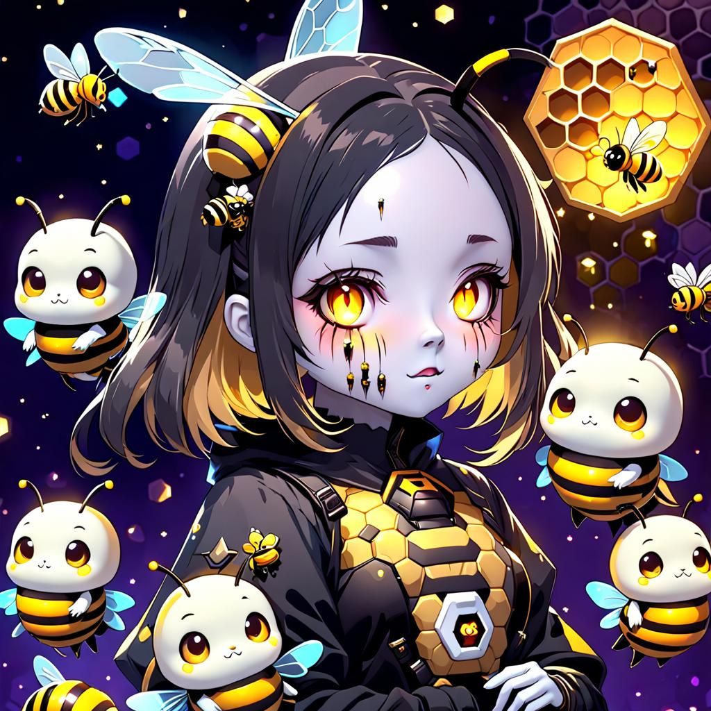 Cute Undead Bee Girl in Chibi Style