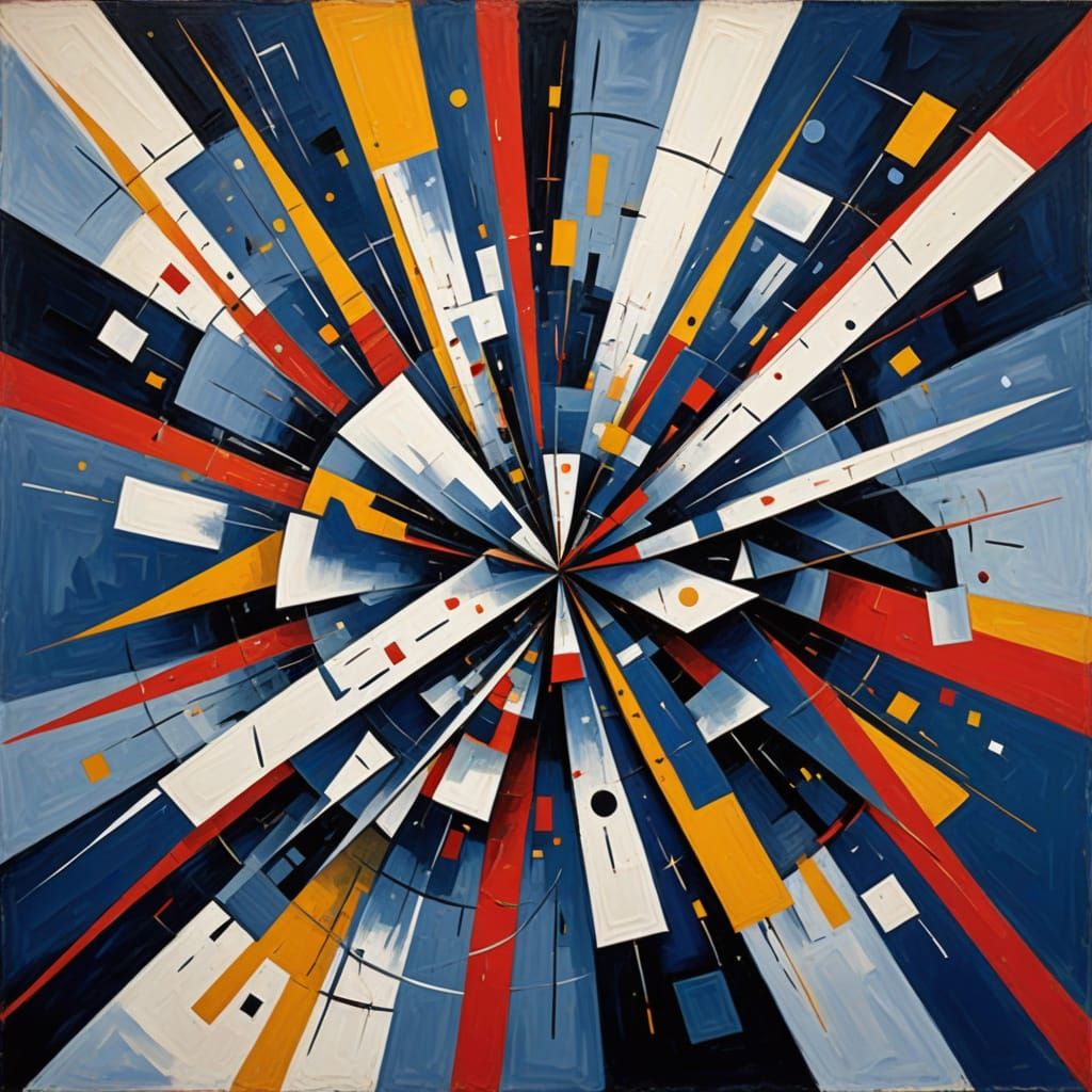 Abstract Cubist Explosion in Navy Blue