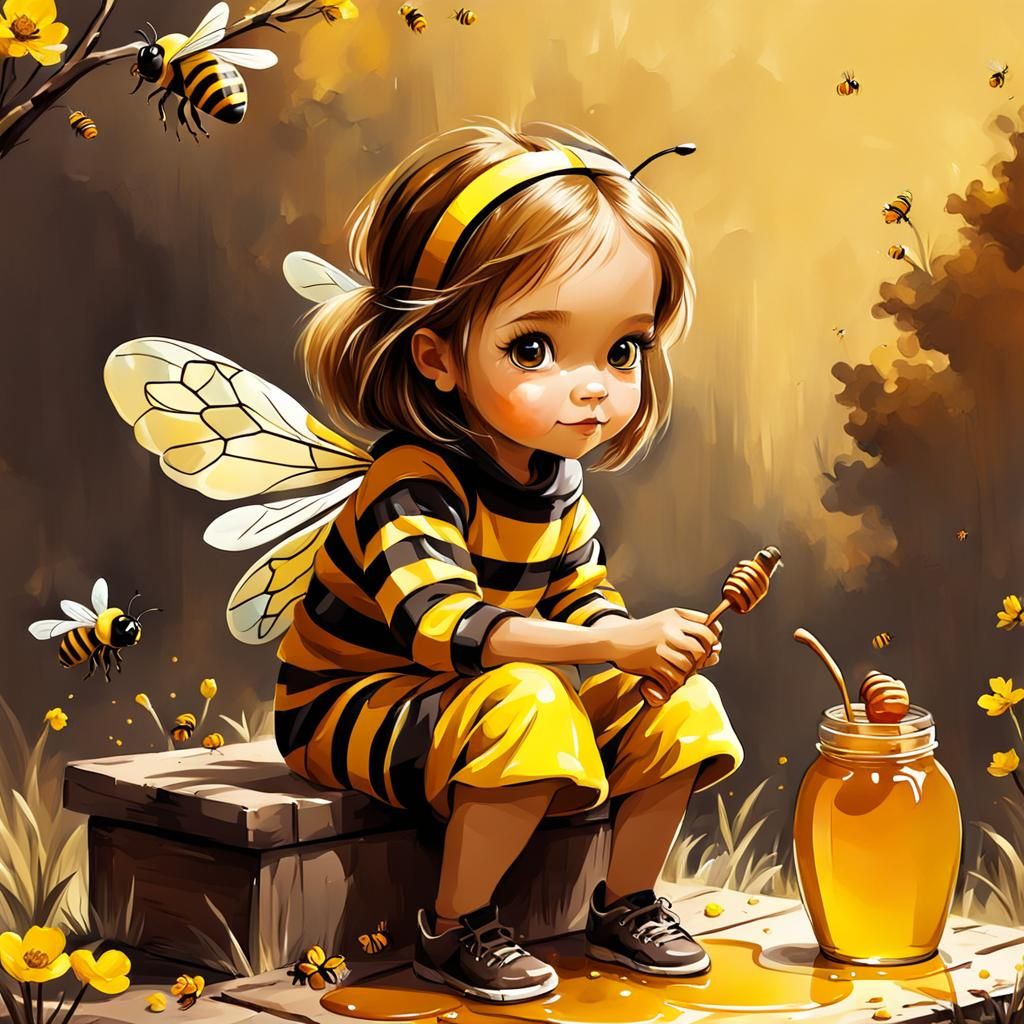 Little Girl Bee with Honey: Digital Painting