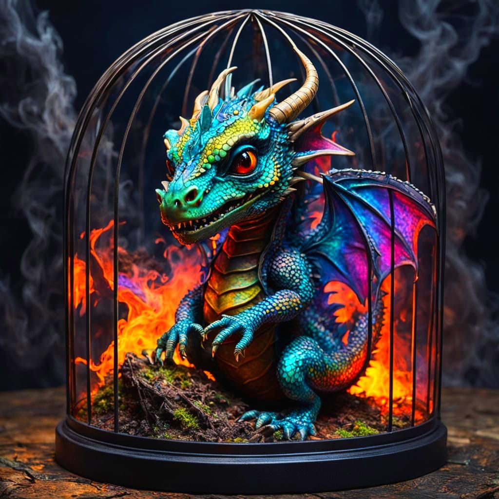 Surreal Baby Dragon Trapped in Glass Cage by Cyberpunk-Inspi...