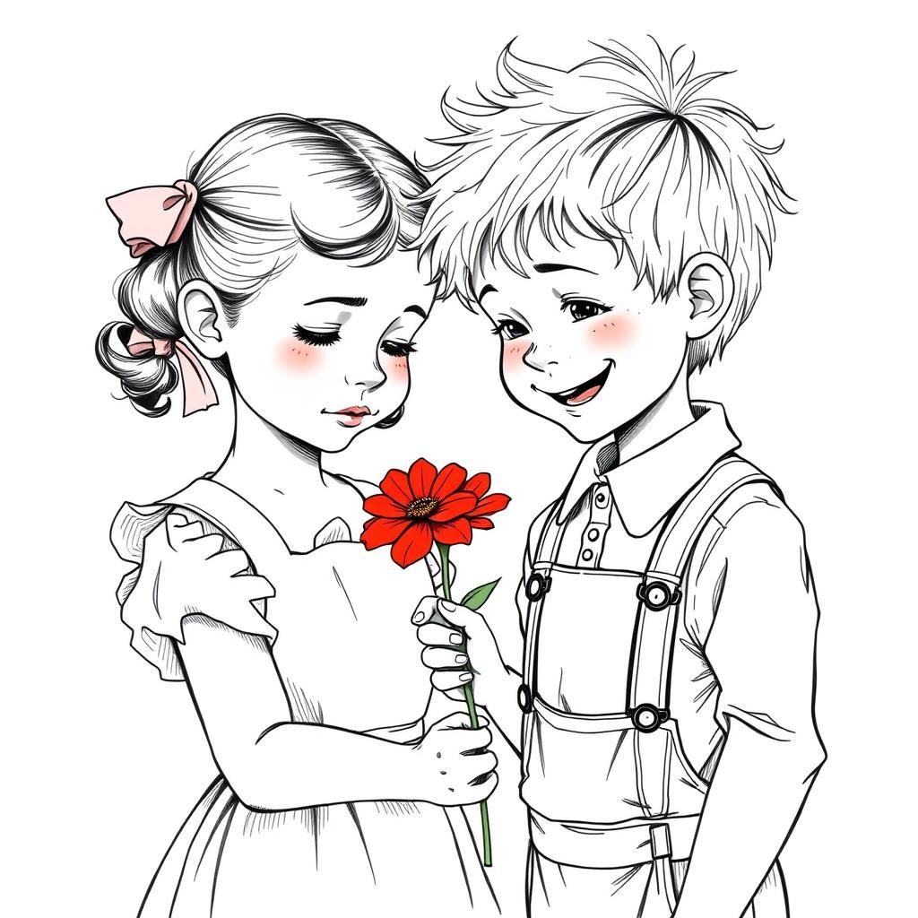 Children's First Love in Classic German Illustration Style