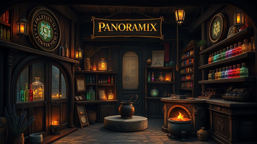 Medieval Fantasy Apothecary Panoramix in a World of Wonder
