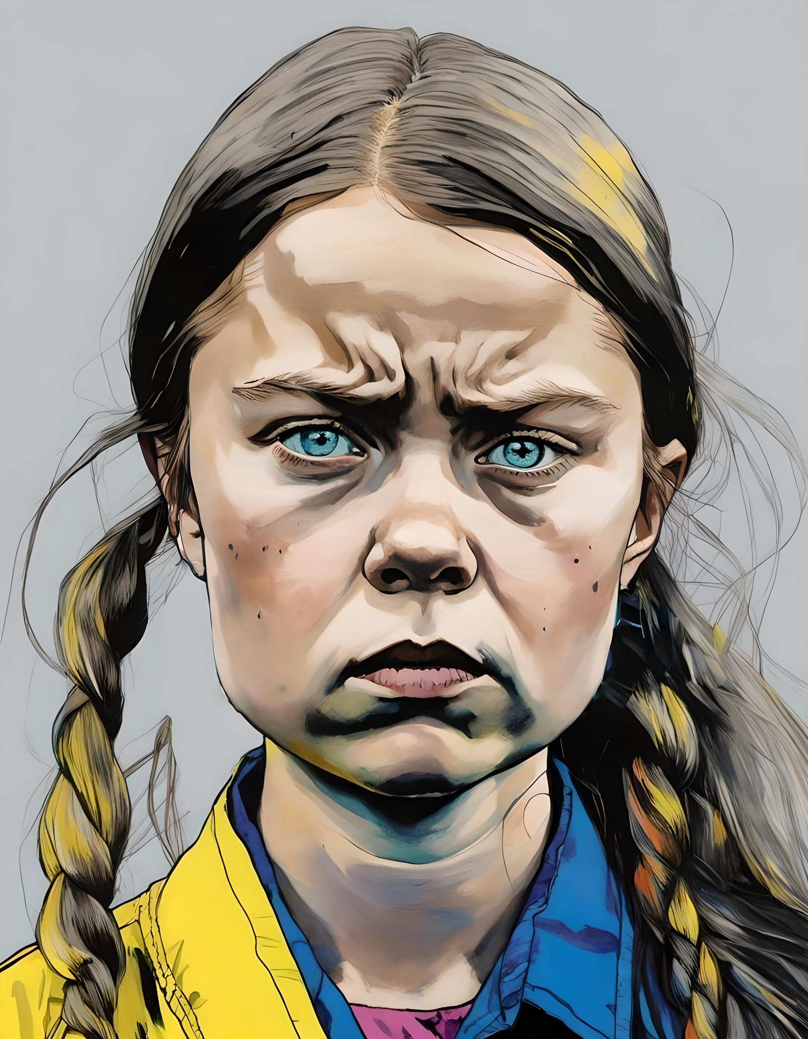 Angry Woman Portrait in Mondrian Colors