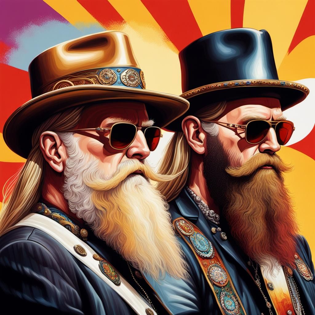 ZZ Top on Stage: Hyperrealistic Splash Art