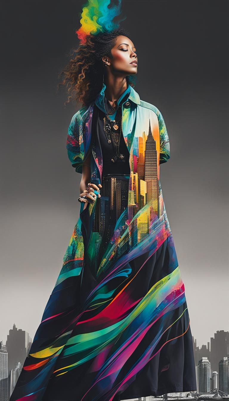 Vibrant Woman in Profile with City Background