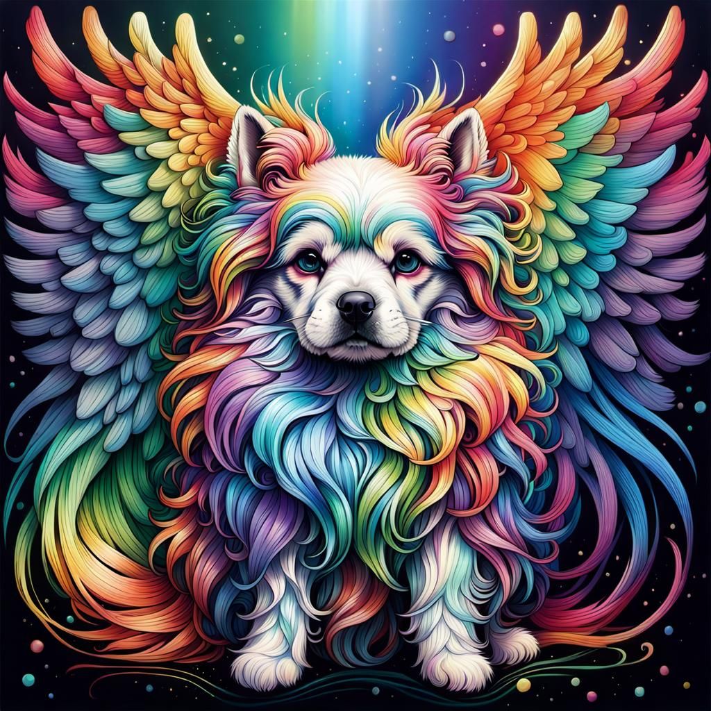 Rainbow Haired Angel Dog in 3D