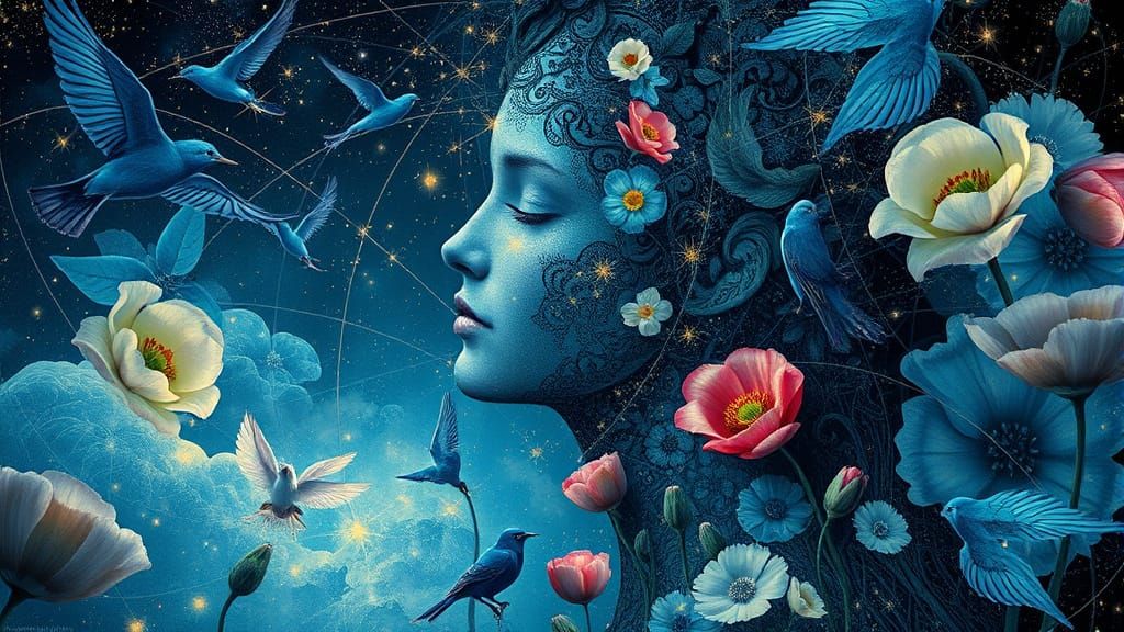 Dreamlike Woman Intertwined with Nature in Detailed Concept ...
