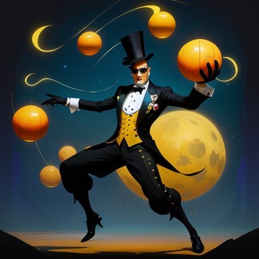 Mystical Harlequin Juggler in Dreamy Impasto Style