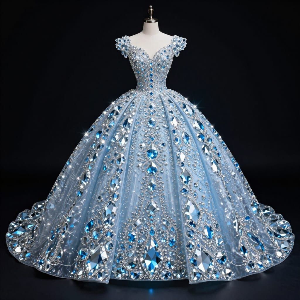 Dazzling Blue Diamond Ball Gown in Hyperrealistic Fantasy St...
