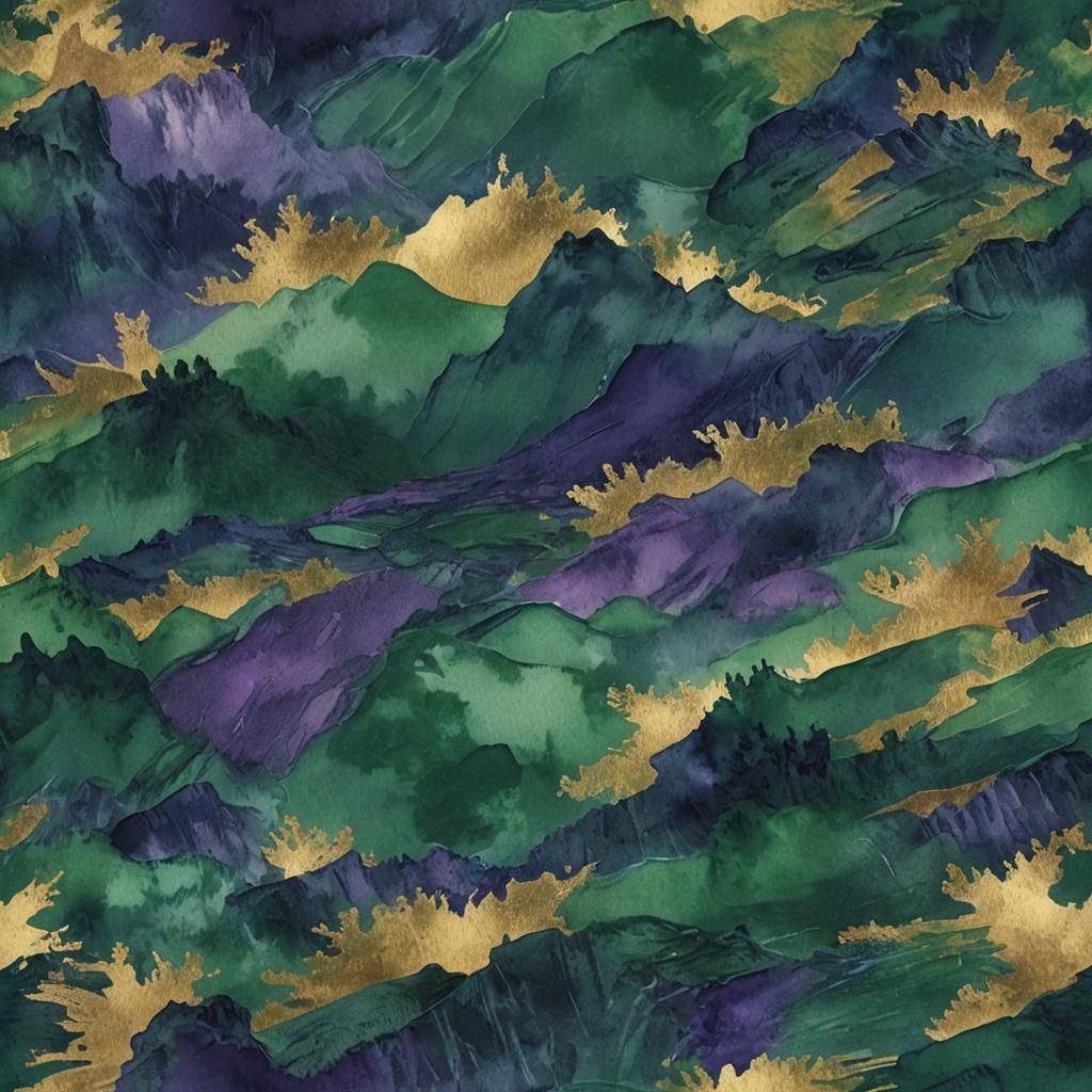 Vibrant Watercolor Landscape with Dark Blue Mountains