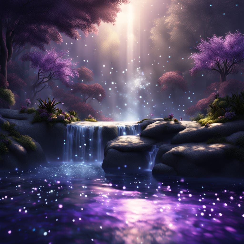 Serene Waterfall in Ethereal Fantasy Landscape