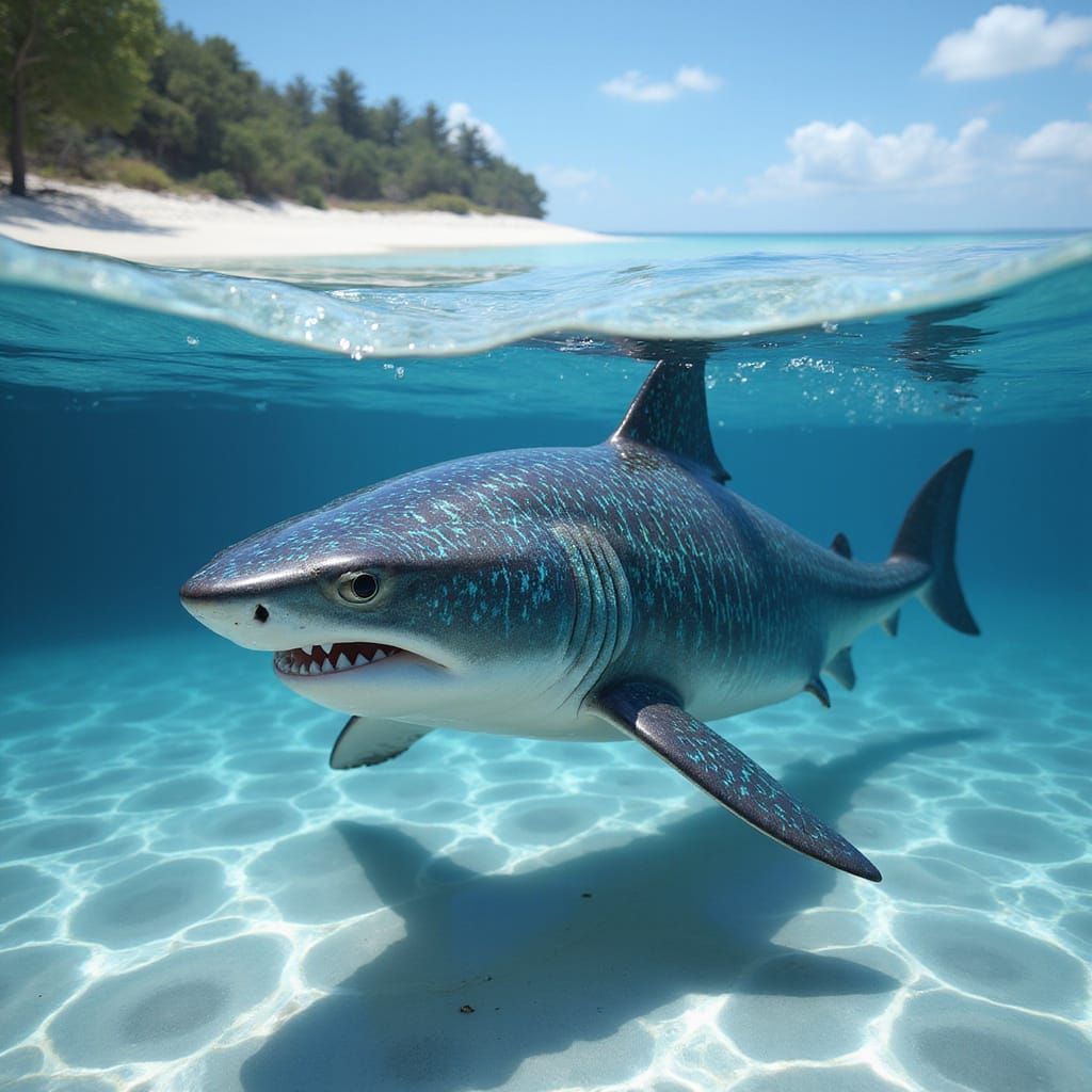 Mako Shark with Iridescent Scales in Matte Painting Style