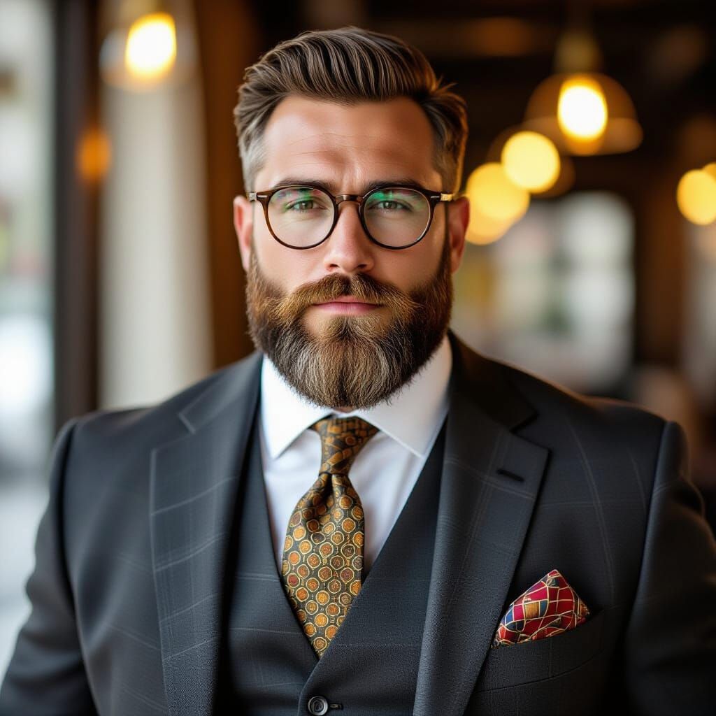 Confident Man with Round Belly in Tailored Suit