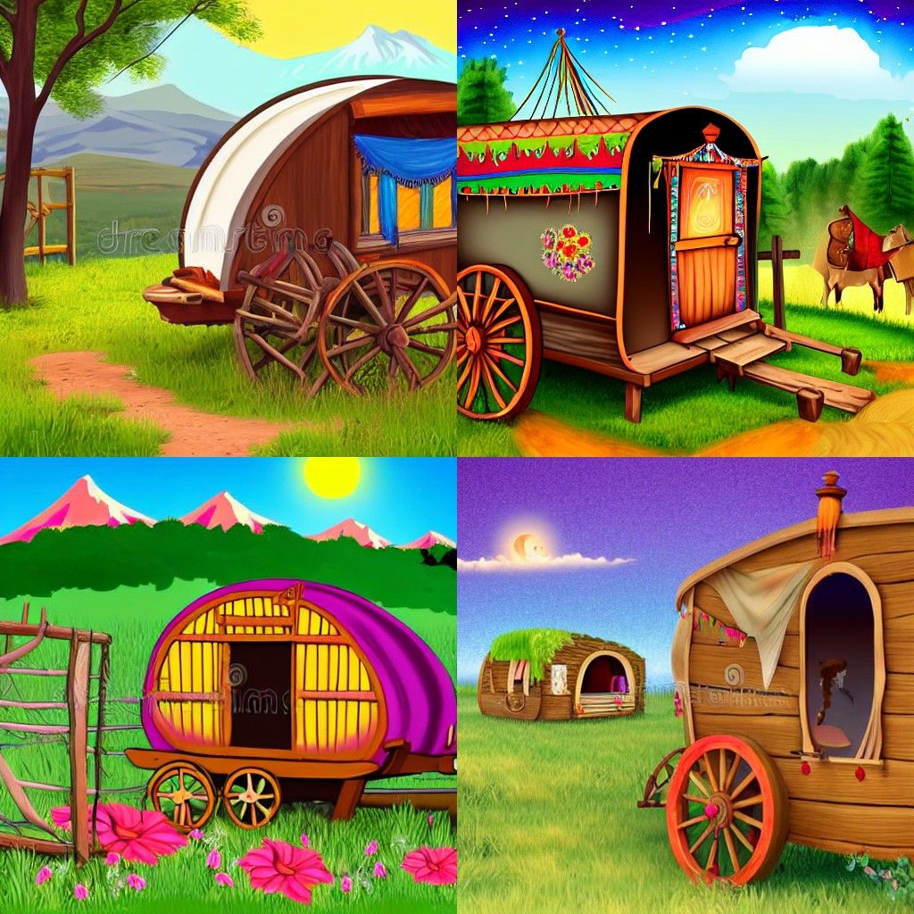 Storybook Illustration of a Romani Camp