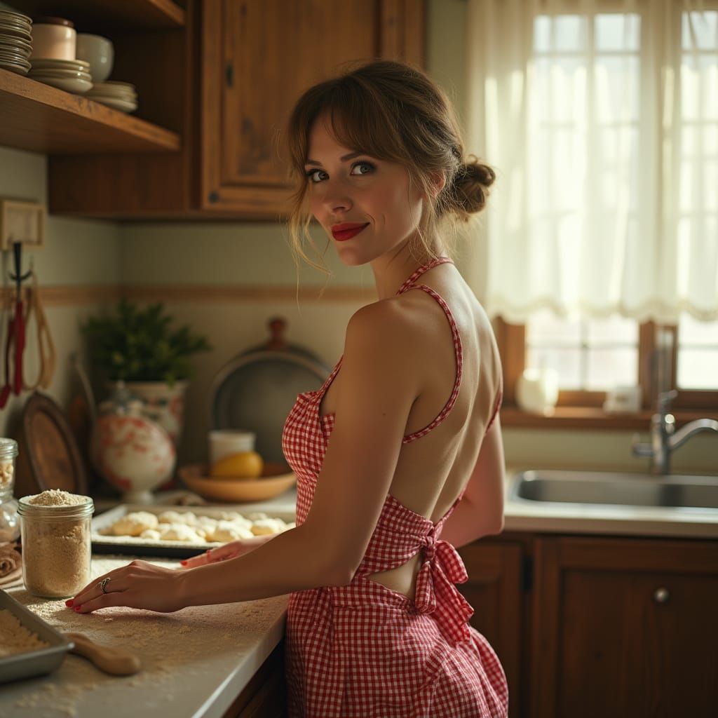 Vintage Pin-Up Baker in Retro Kitchen