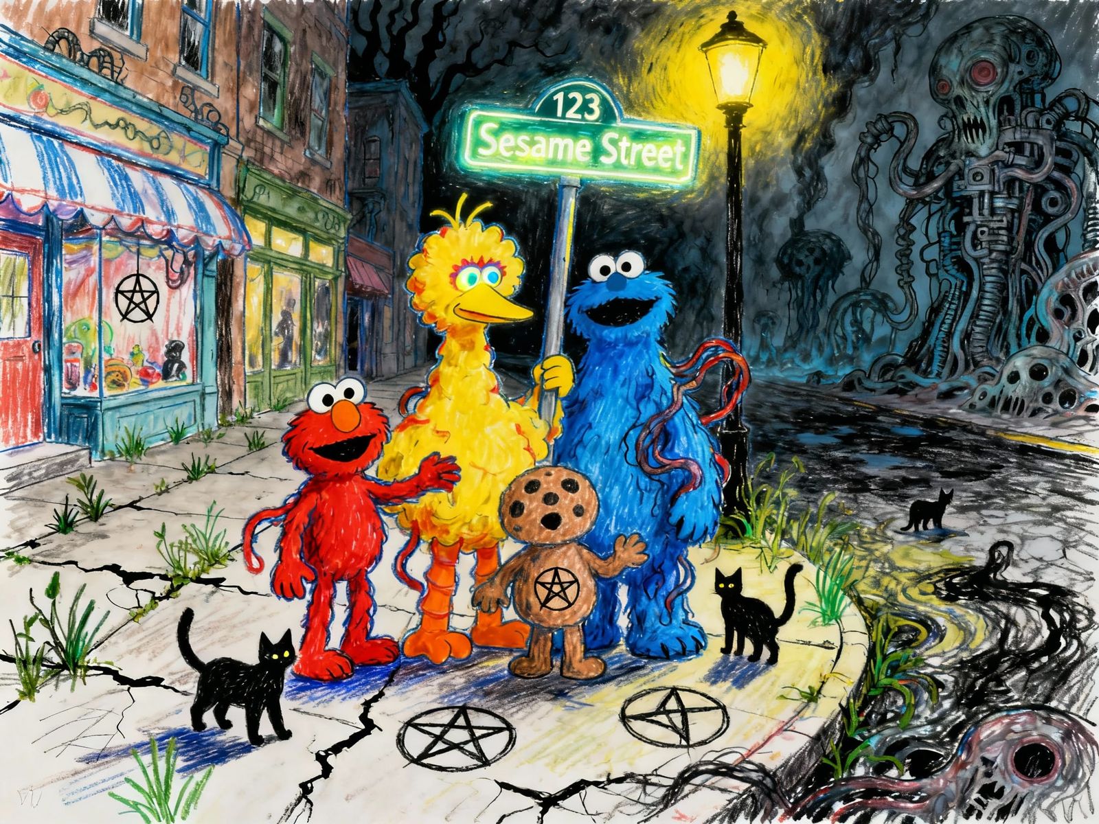 Child's Occult Drawing of Sesame Street