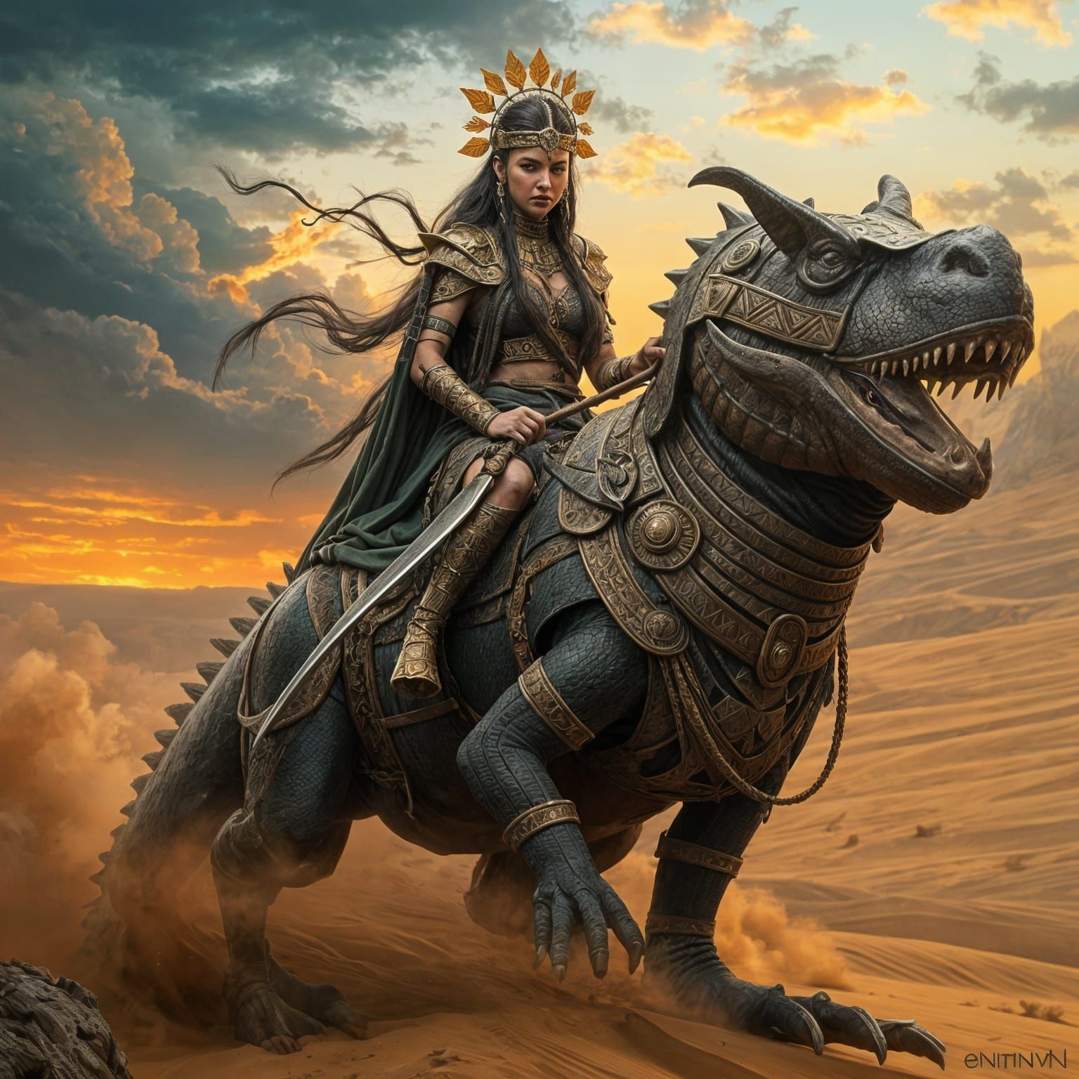 Desert Princess in Sandstorm: Cinematic 8k Portrait