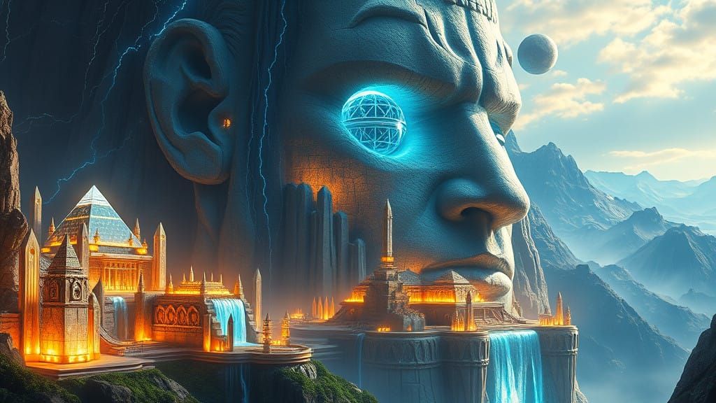 Hyperrealistic Atlantean Oasis with Crystalline Technology a...