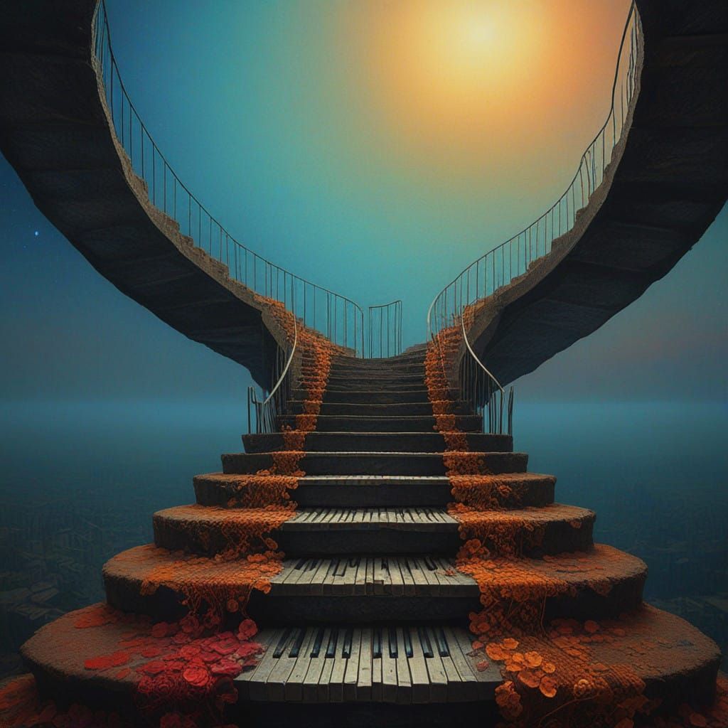 Ethereal Piano Steps Ascend to Vibrant Rainbow