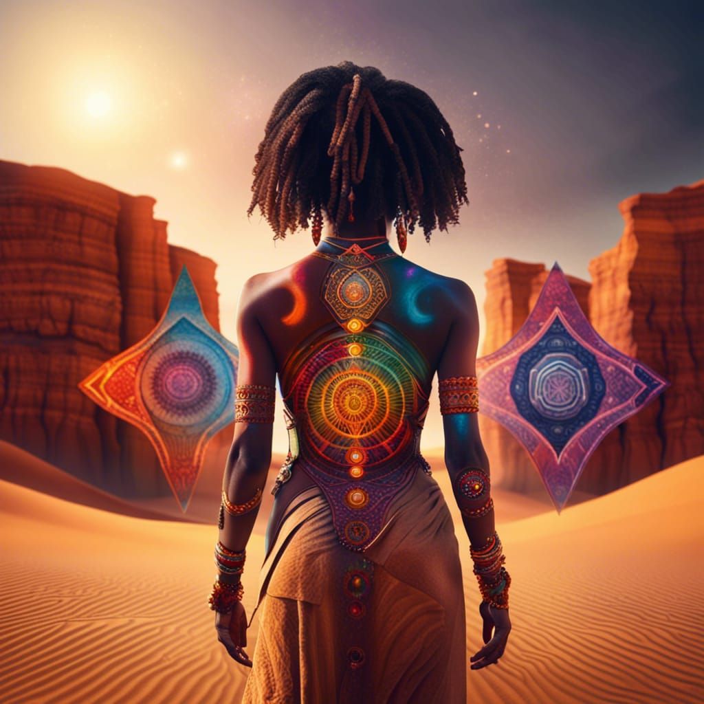 Chakra Alignment on Afrocentric Woman, Digital Art