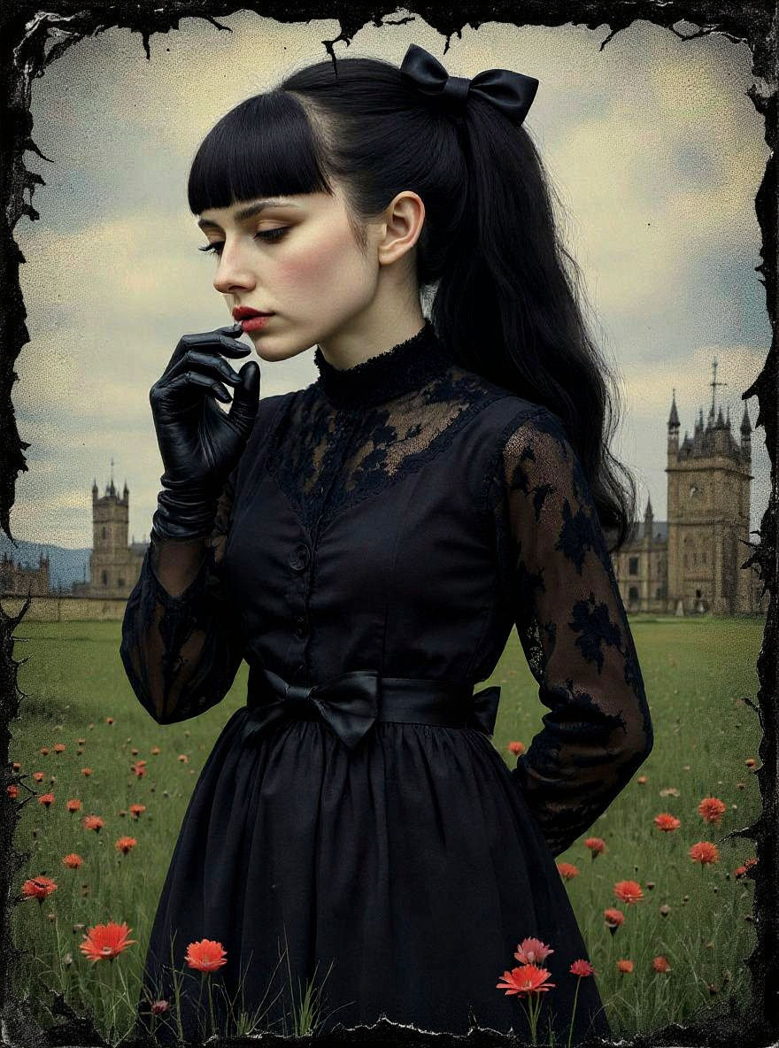 Modern Goth Girl with Dark Atmospheric Collage