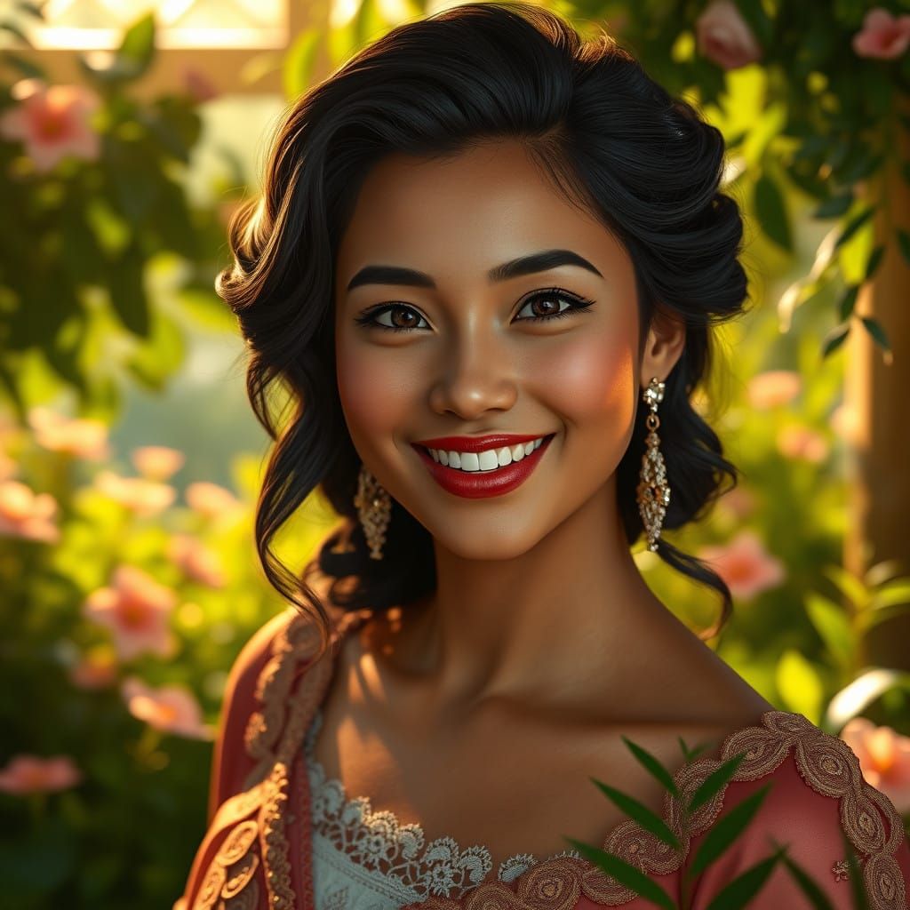 Radiant Indo-Latina Countess Exudes Love in Sunlit Garden