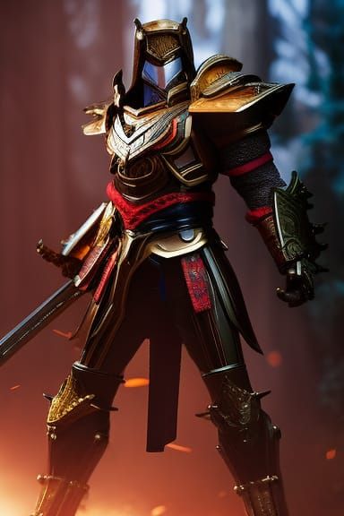 Samurai Iron Man Mech Warrior in Anime Style