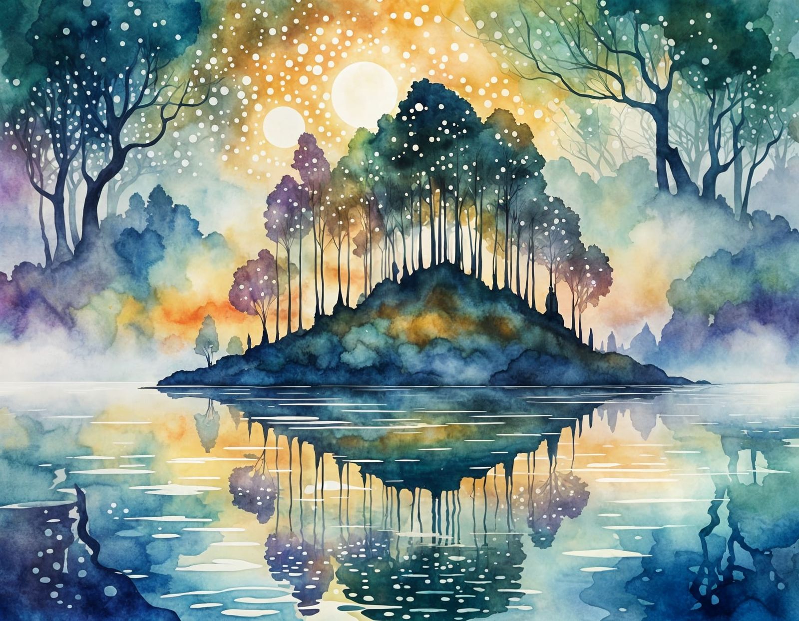 Lost Island in the Sky: Klimt-Inspired Watercolour