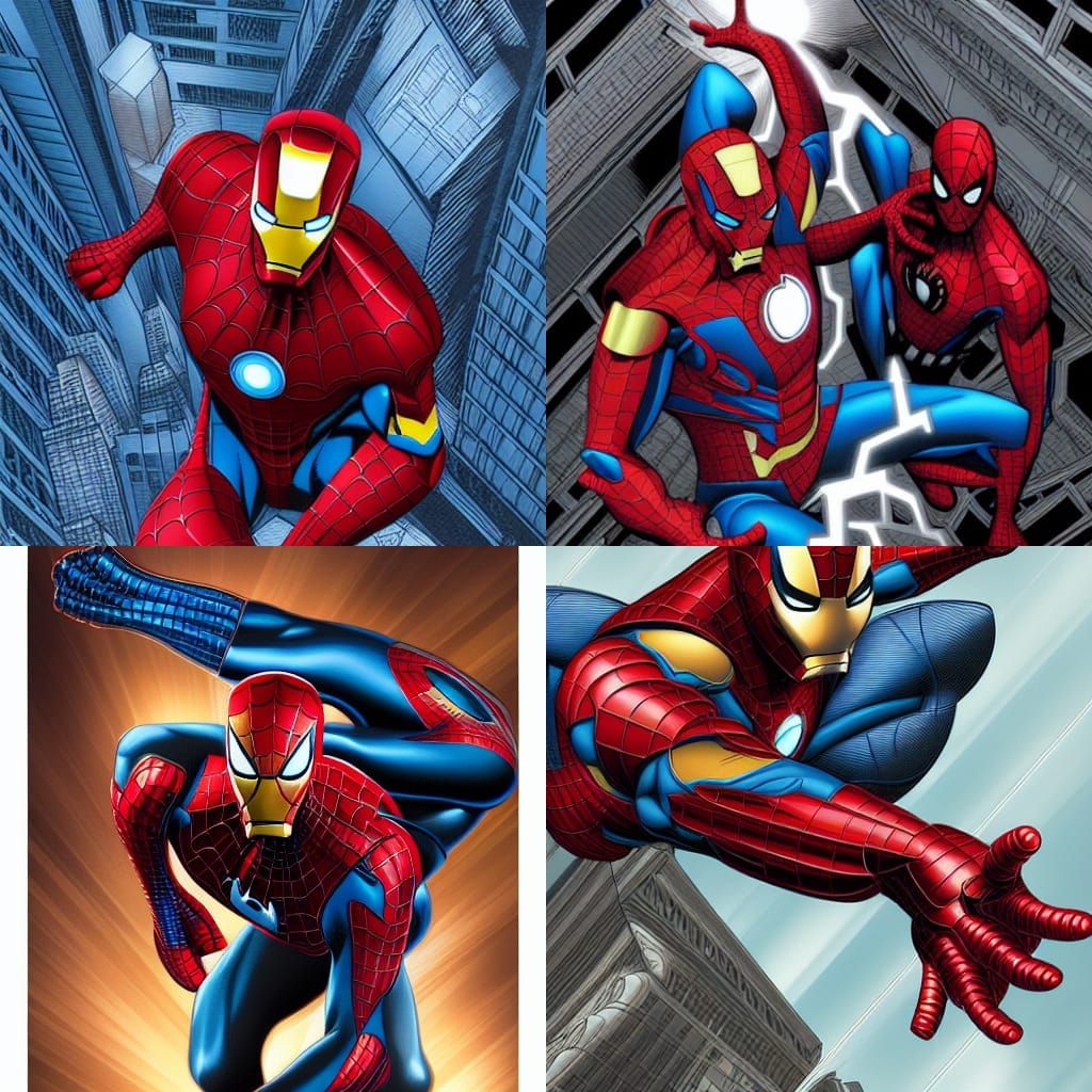 Iron Man, Spider-Man, and Batman Fusion Comic Art