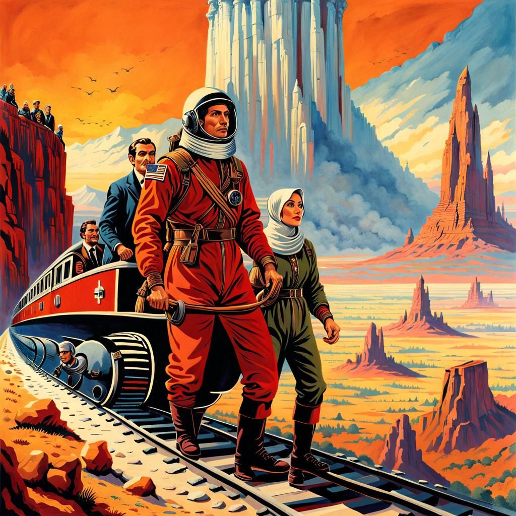 Athletic Exploration Team on Surreal Landscape