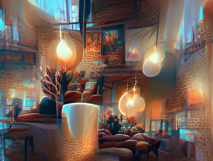 Cozy Coffee Shop with Warm Lighting and Intricate Detail