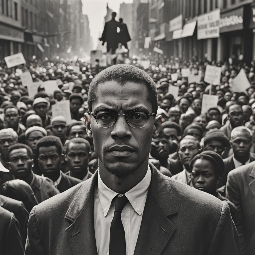 Malcolm X Portrait in Black and White