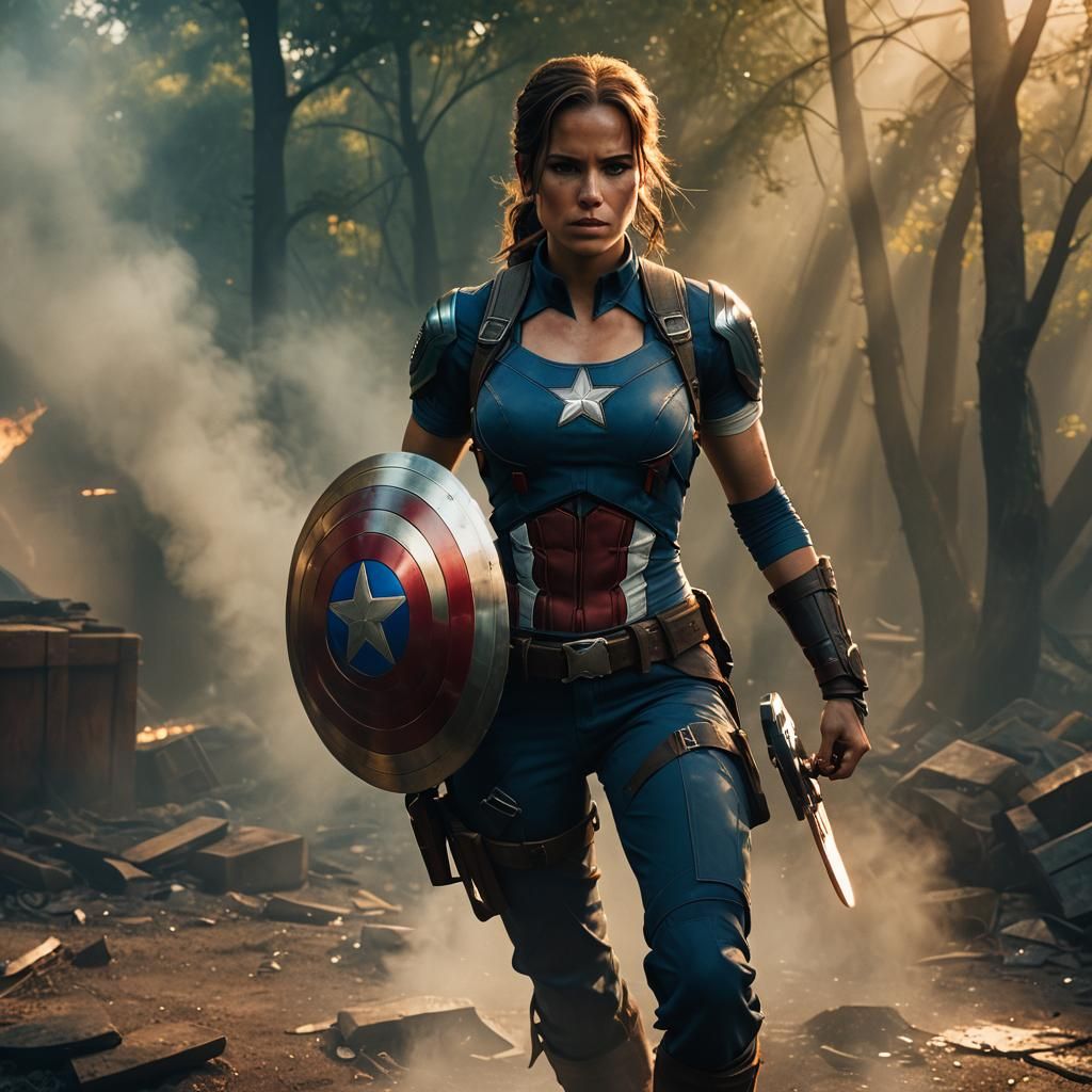 Lara Croft as Captain America: Cinematic Film Still