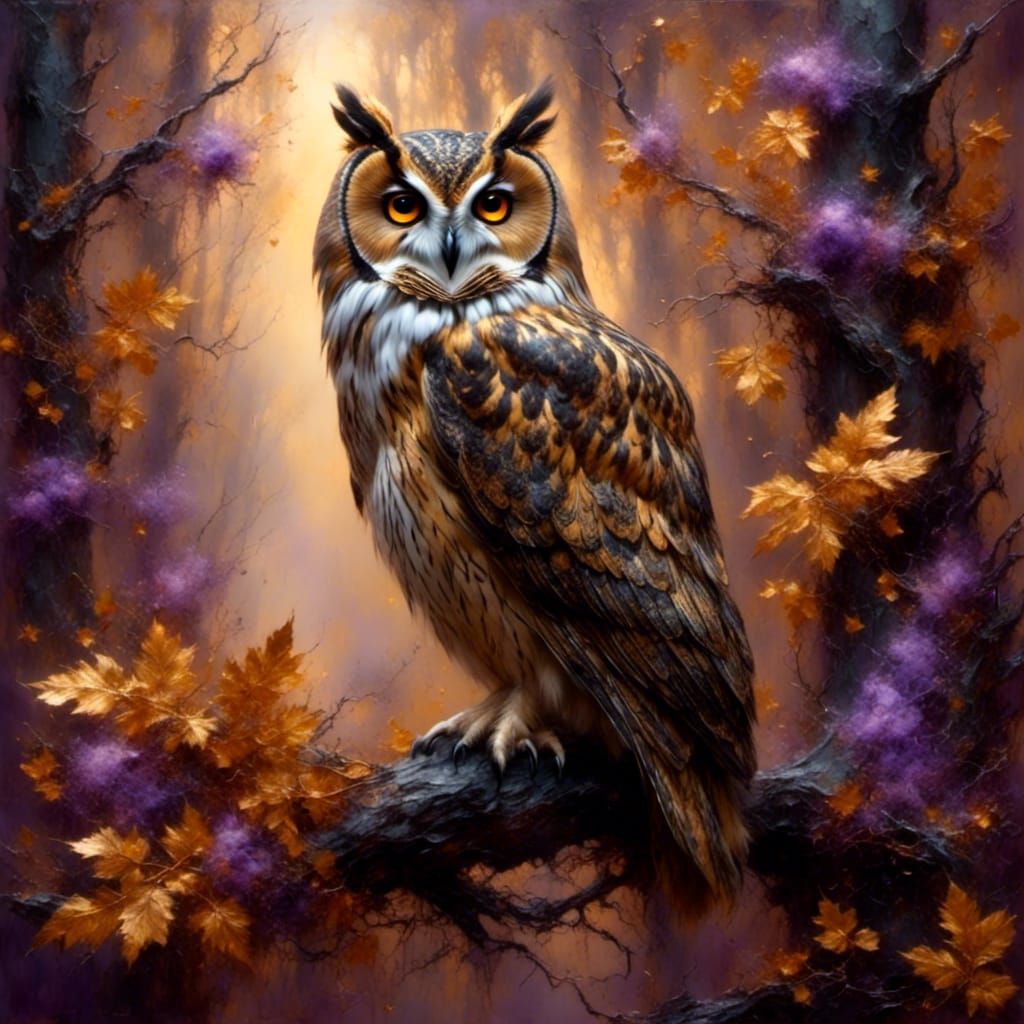 Regal Night Owl in Golden Autumn Forest