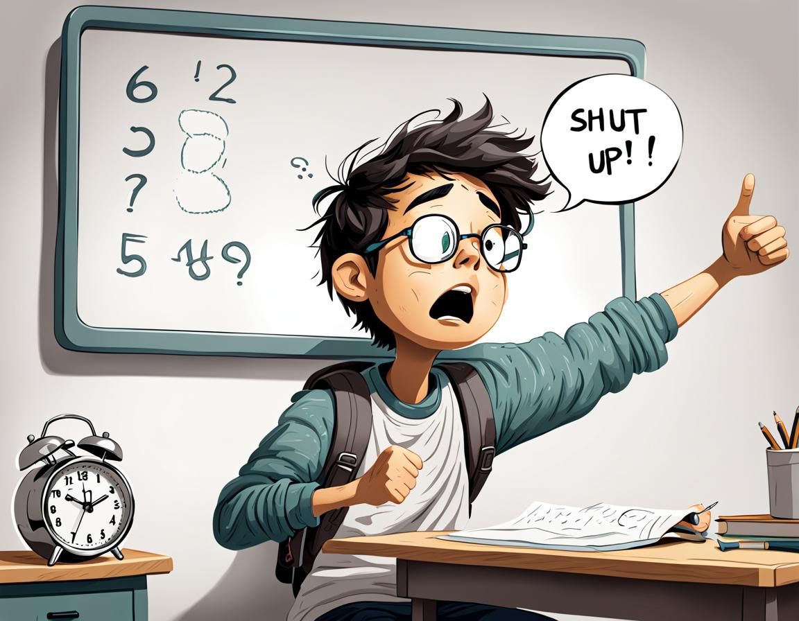 Young Student Wakes Up Early, Clean Line Art