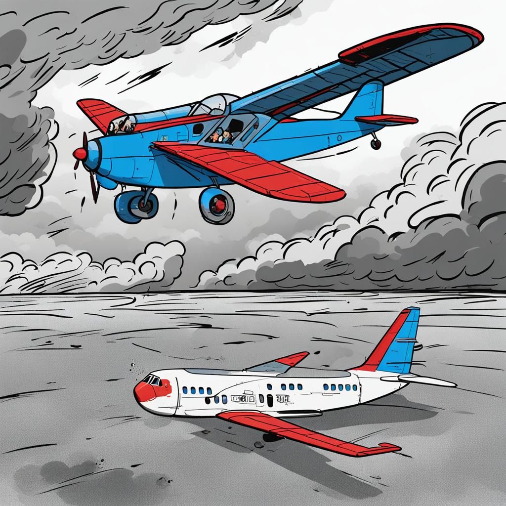 Blue and Red Plane on Runway with Slide