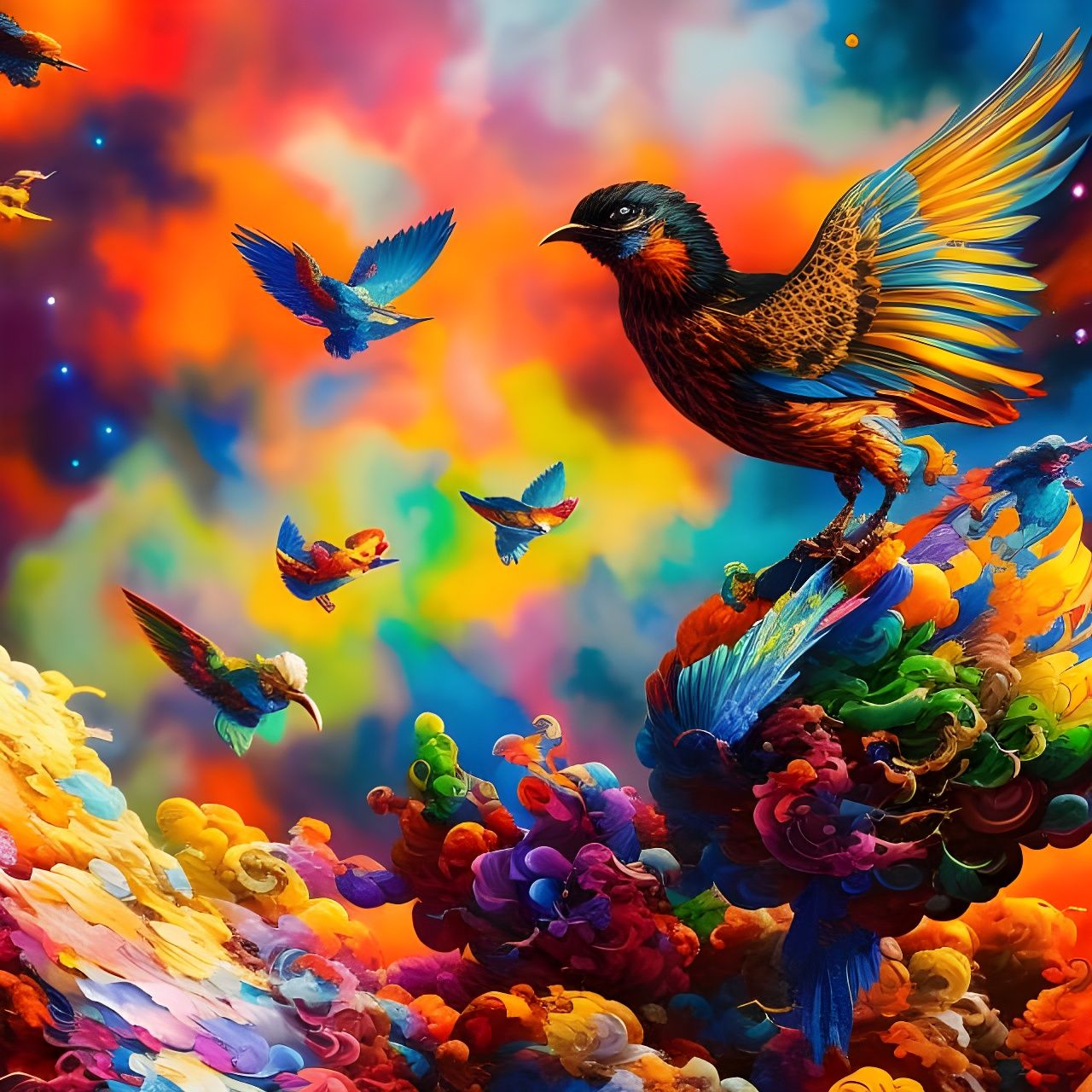 Cosmic Birds in Borderlands Style