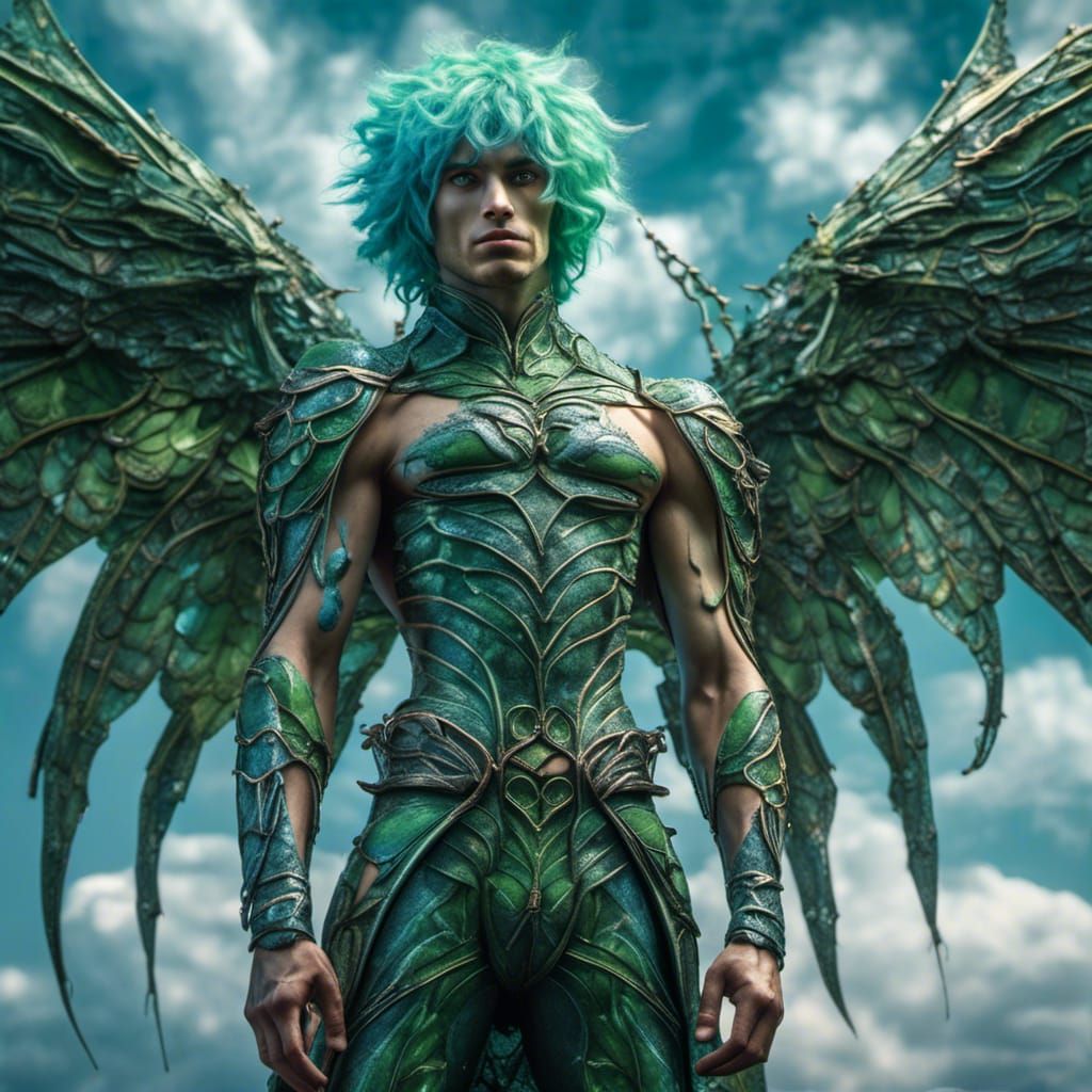 Hyperrealistic Elf with Dragonfly Wings in Latex Suit