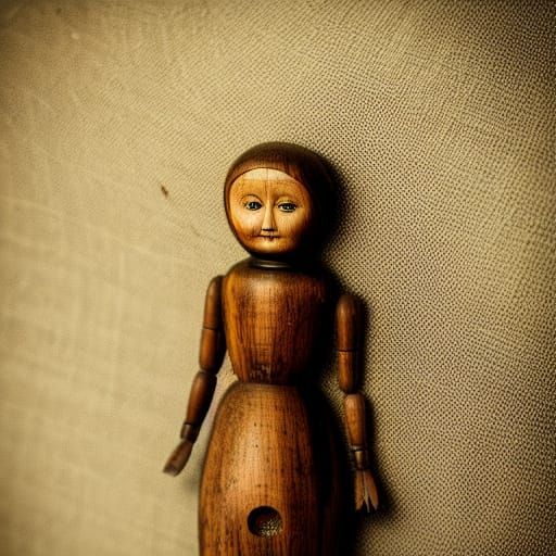 Haunted Antique Wooden Doll: Fine Art Macro Photo