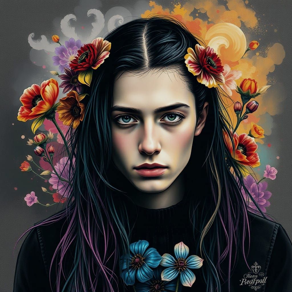 Gothic Portrait of a Young Metalhead in Charcoal and Pastel