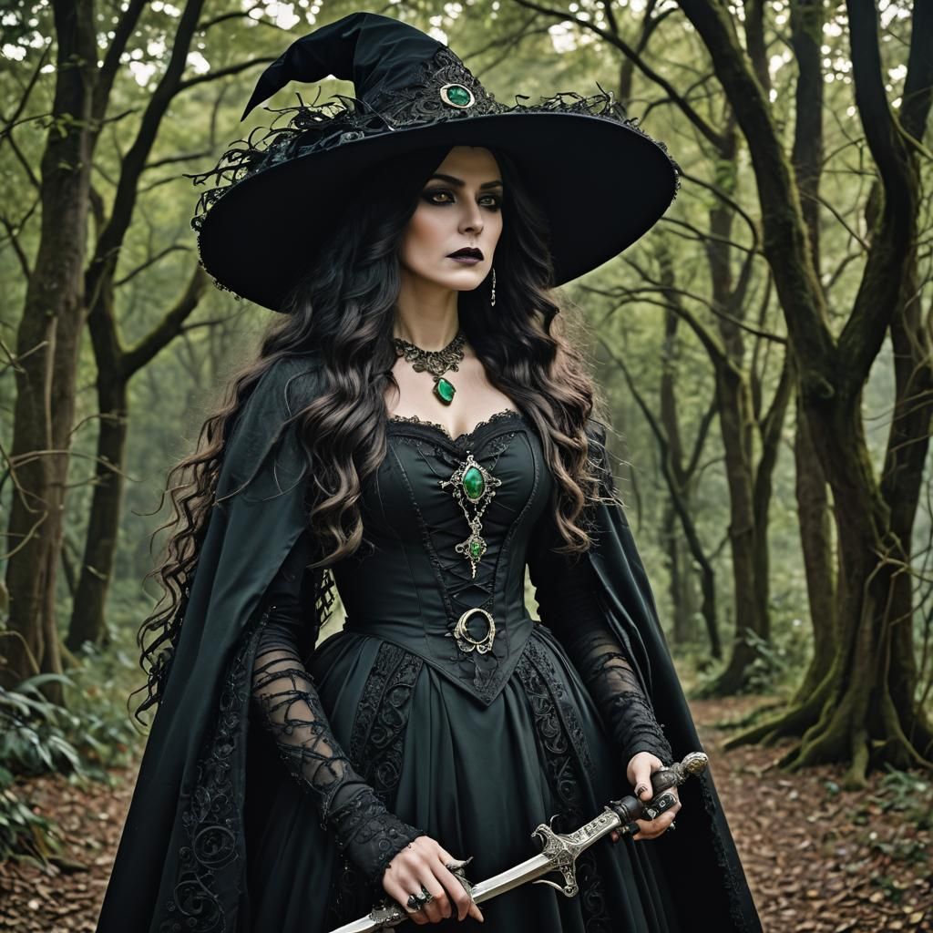Victorian Witch with Witchblade Sword in Eerie Photo