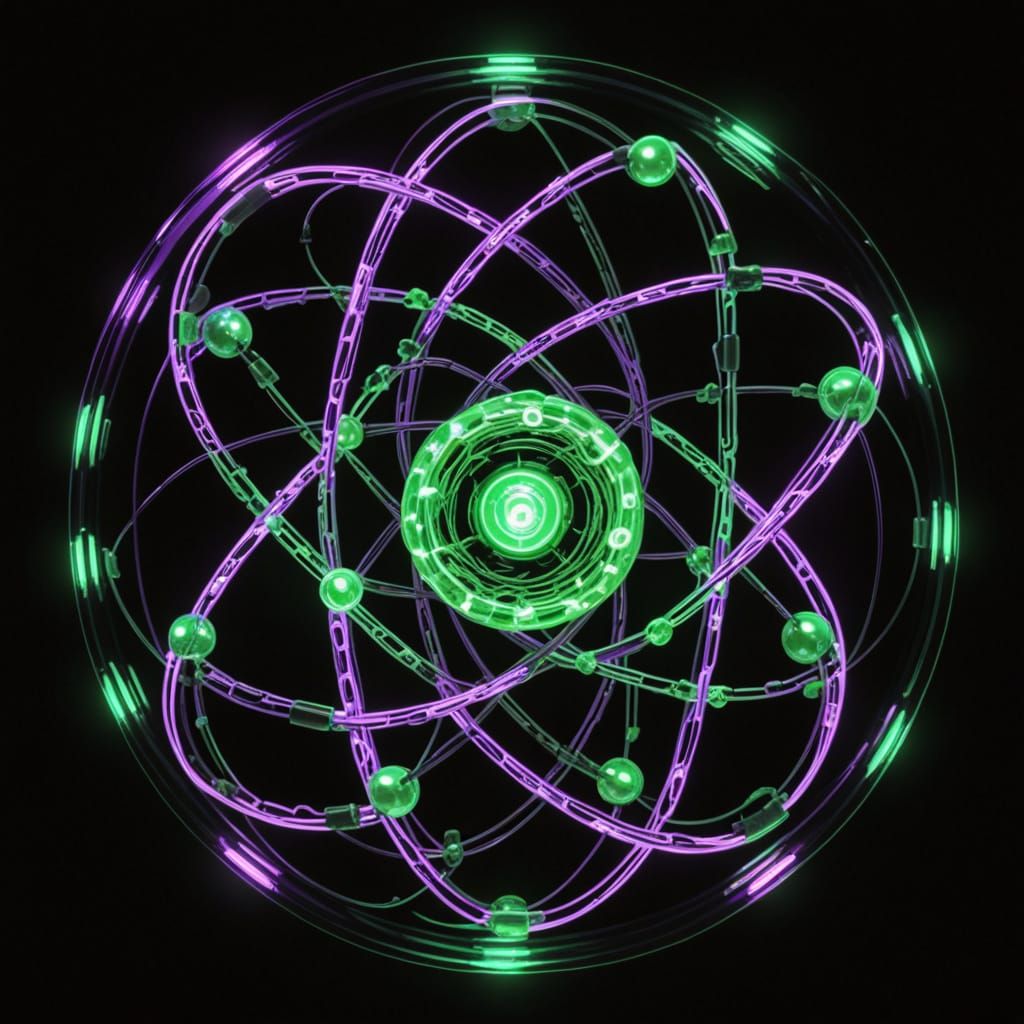 Hyperrealistic Atom Macro View with Neon Lights
