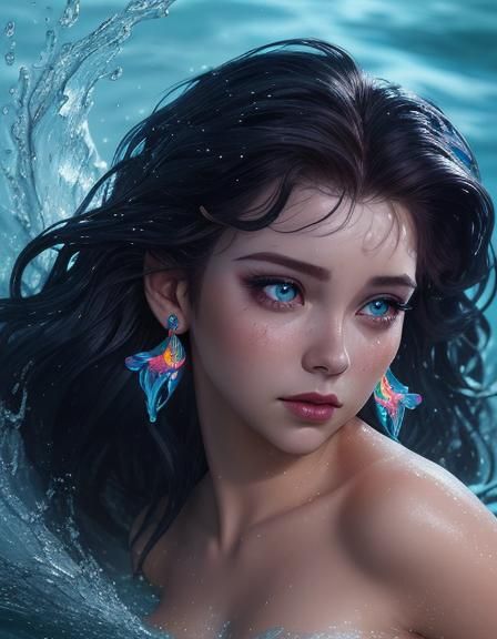 Hyperrealistic Little Mermaid with Shining Eyes